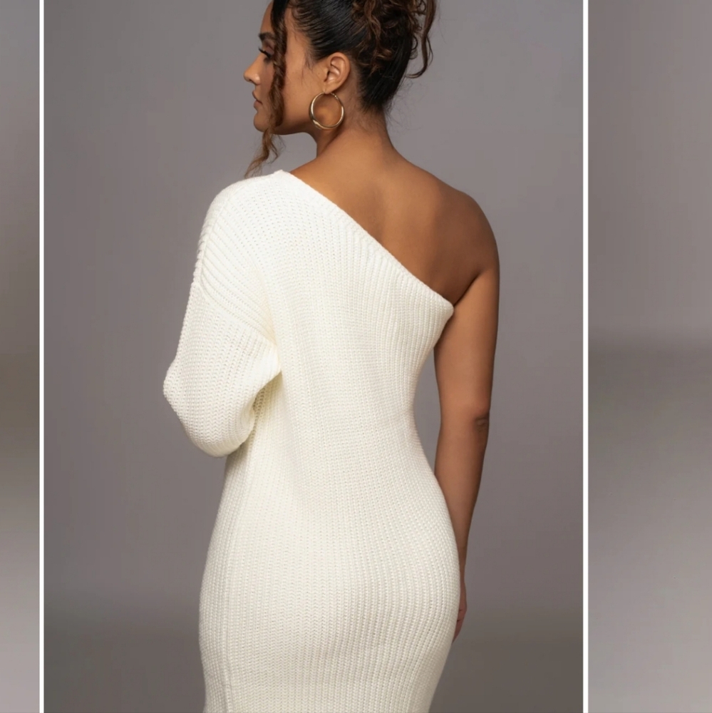 Ivory Long Knit Sweater Dress - Picture 2 of 7